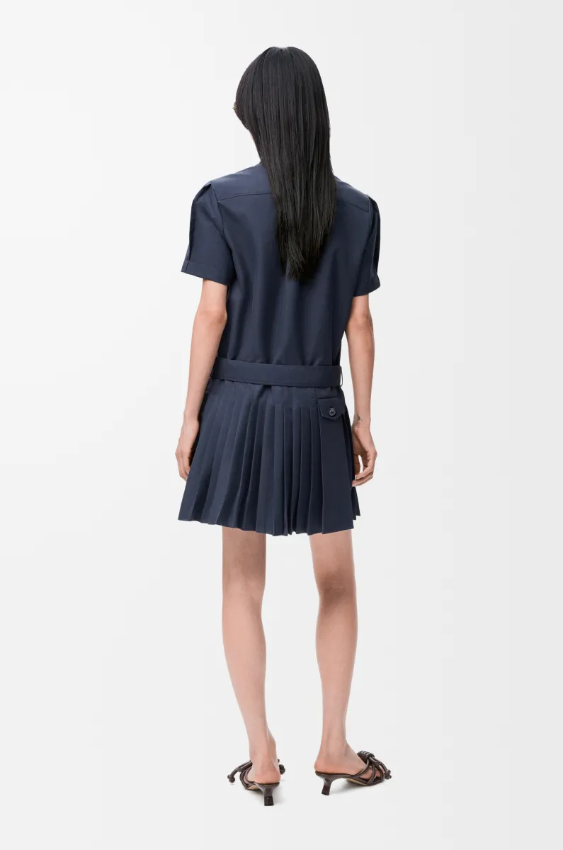 棉质混纺褶裥连衣裙