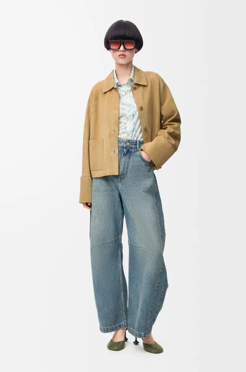 绒面羊皮革翻边外套