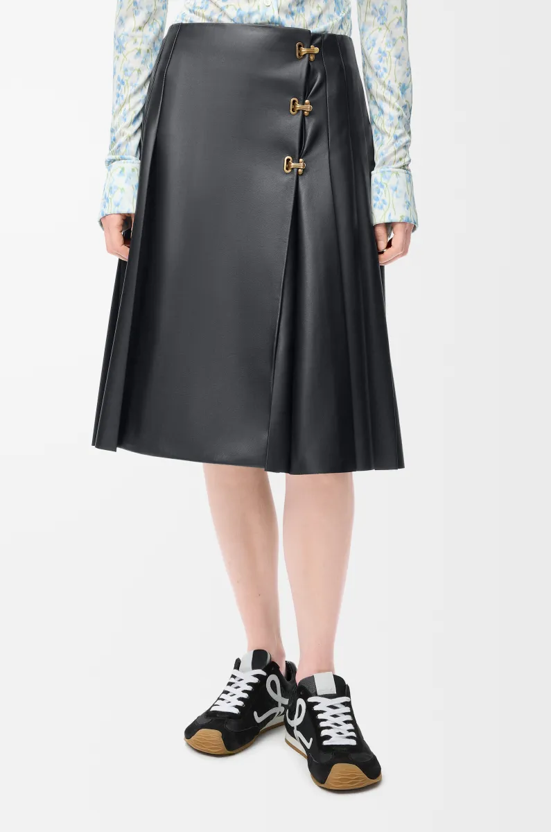 纳帕羊皮革褶裥半身裙