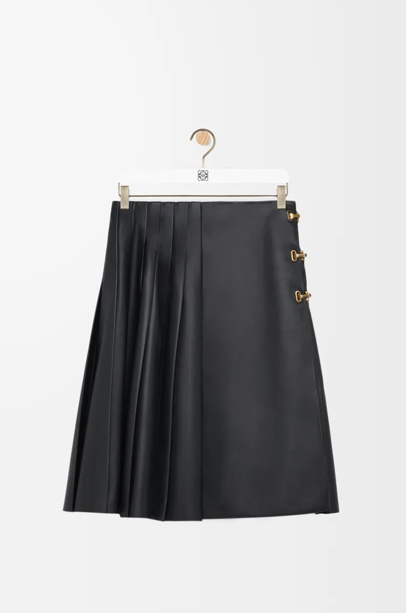 纳帕羊皮革褶裥半身裙