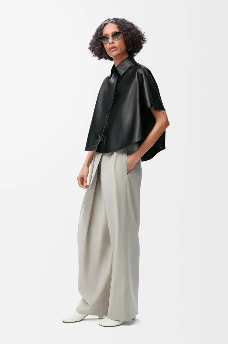 纳帕羊皮革短袖梯形衬衫