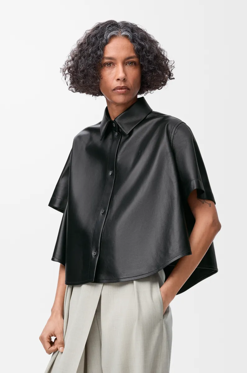 纳帕羊皮革短袖梯形衬衫