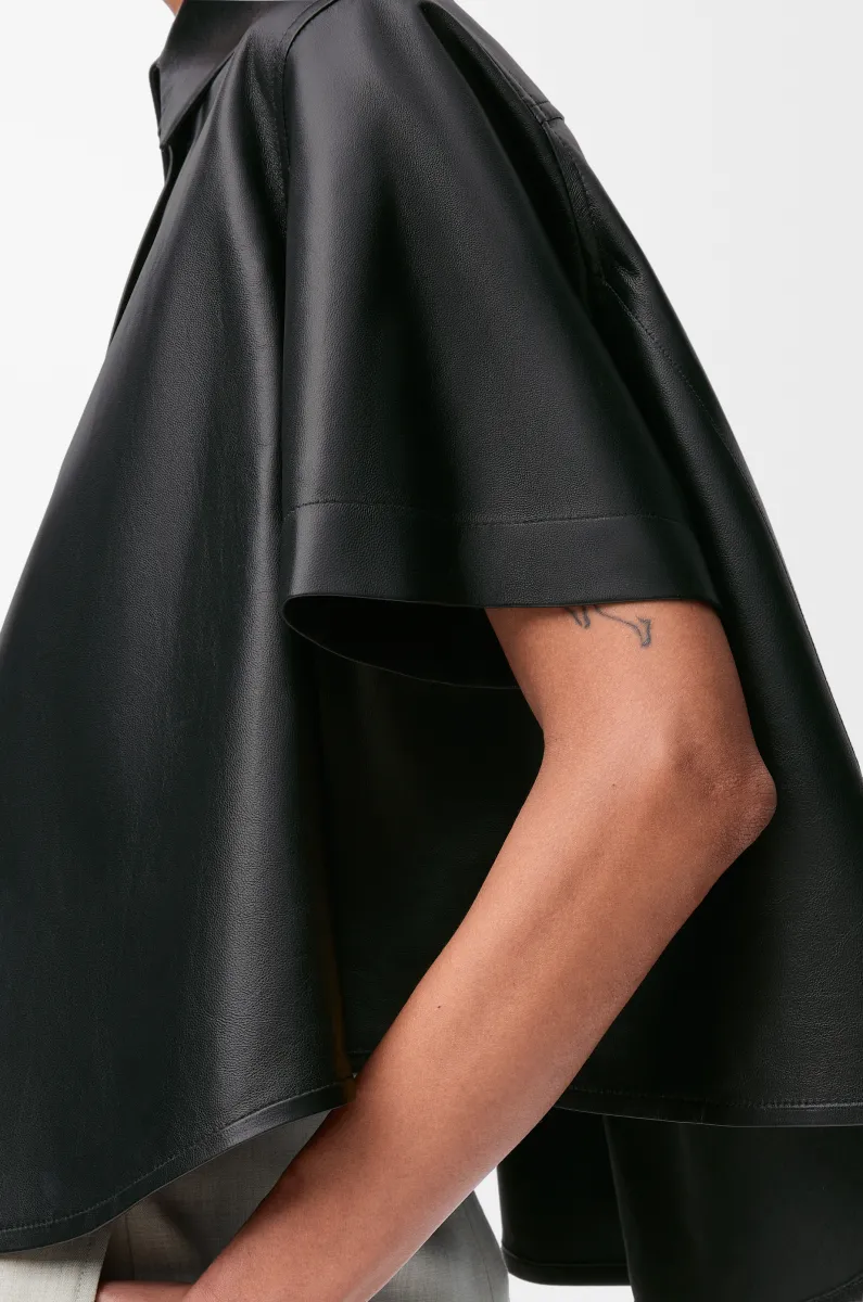 纳帕羊皮革短袖梯形衬衫