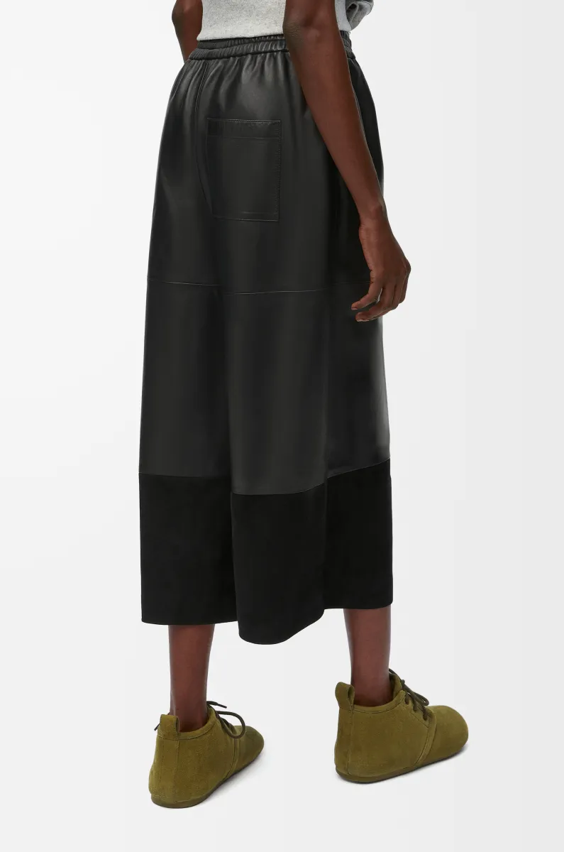 缎面纳帕羊皮革和绒面山羊皮九分长裤