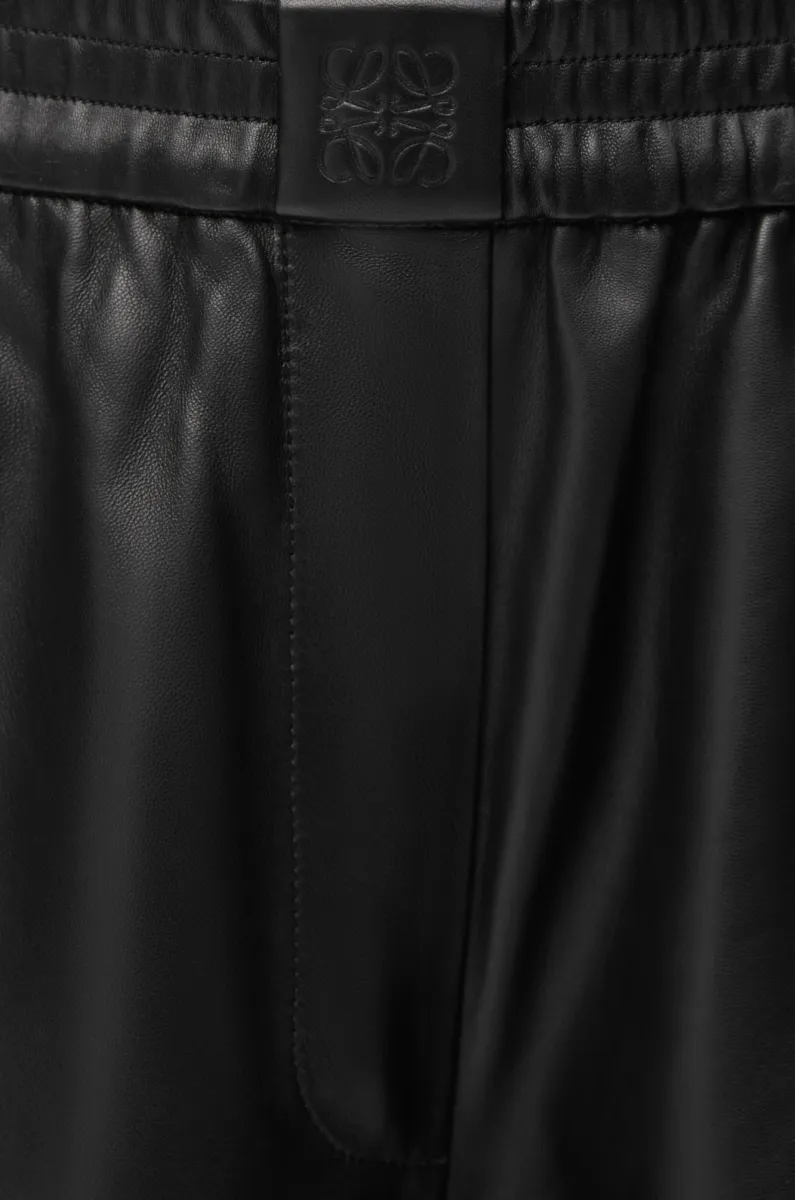 缎面纳帕羊皮革和绒面山羊皮九分长裤