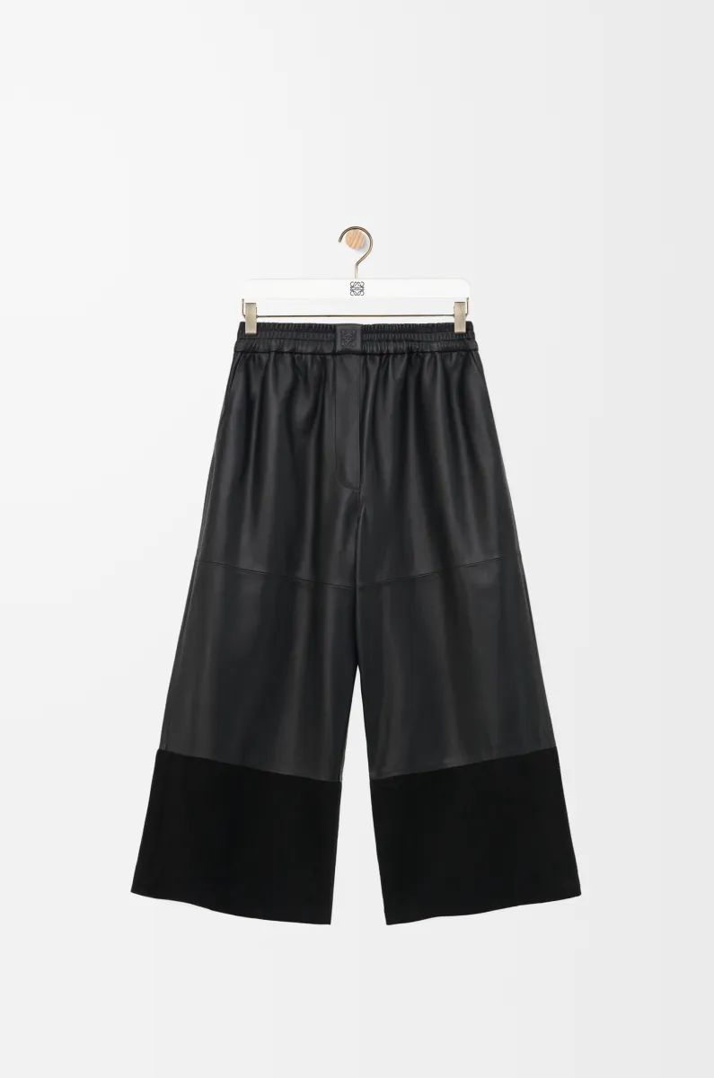 缎面纳帕羊皮革和绒面山羊皮九分长裤