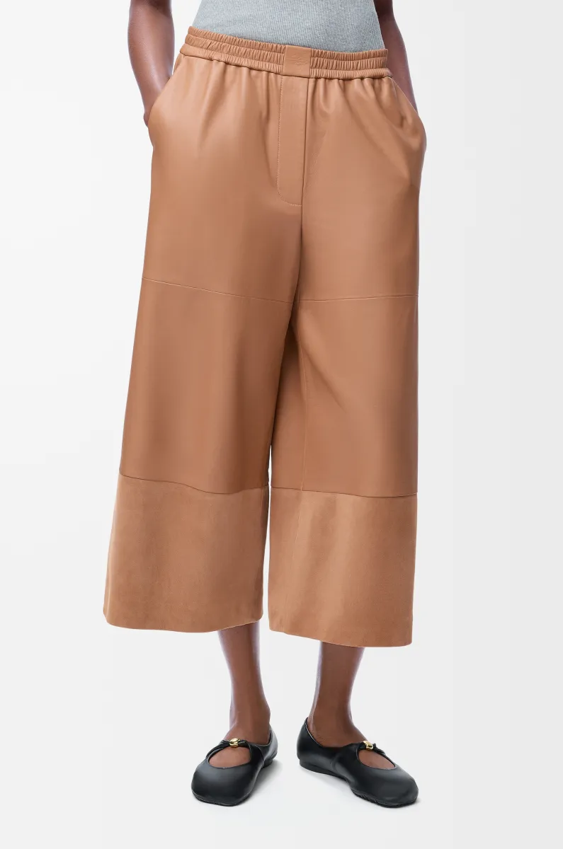 缎面纳帕羊皮革和绒面山羊皮九分长裤