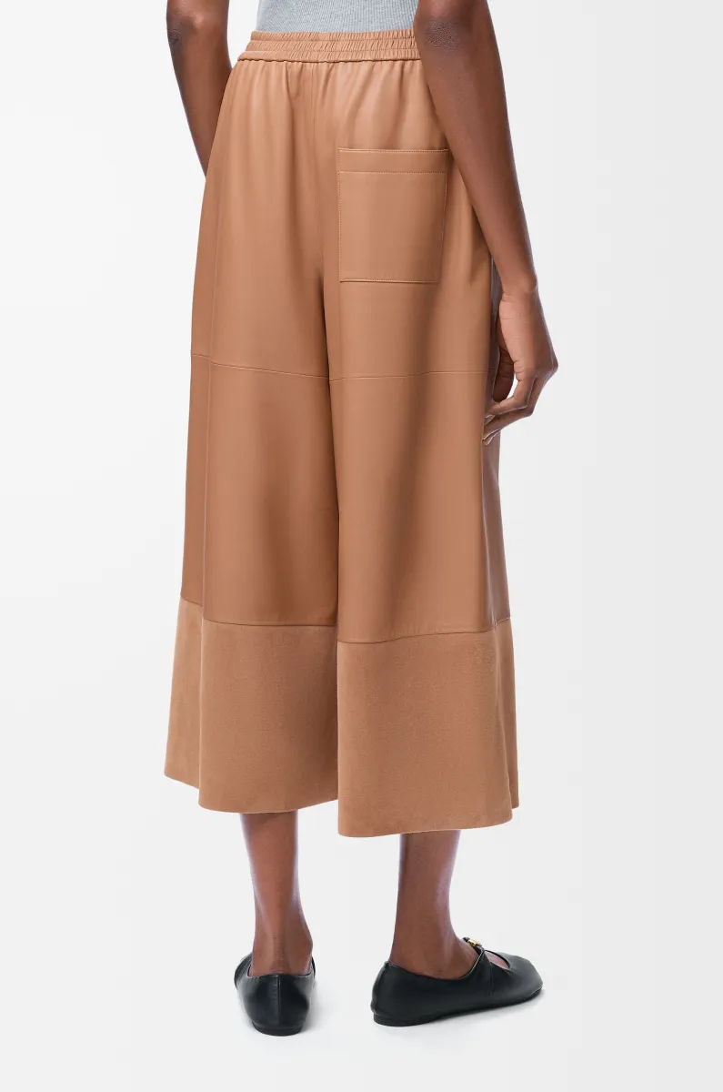 缎面纳帕羊皮革和绒面山羊皮九分长裤