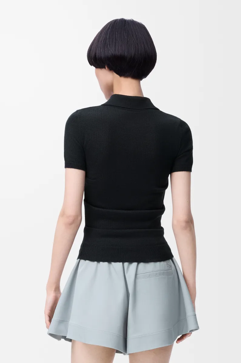 羊绒和丝绸短袖 Polo 毛衣