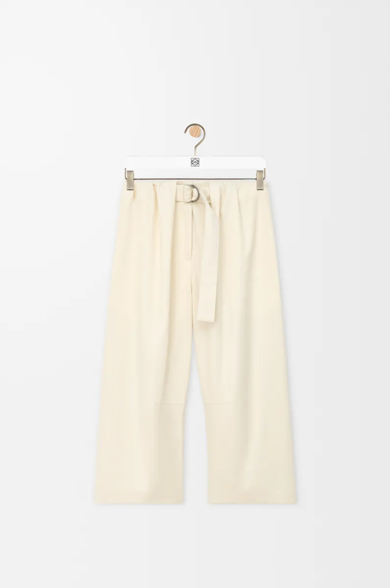 棉质和丝绸腰带九分长裤